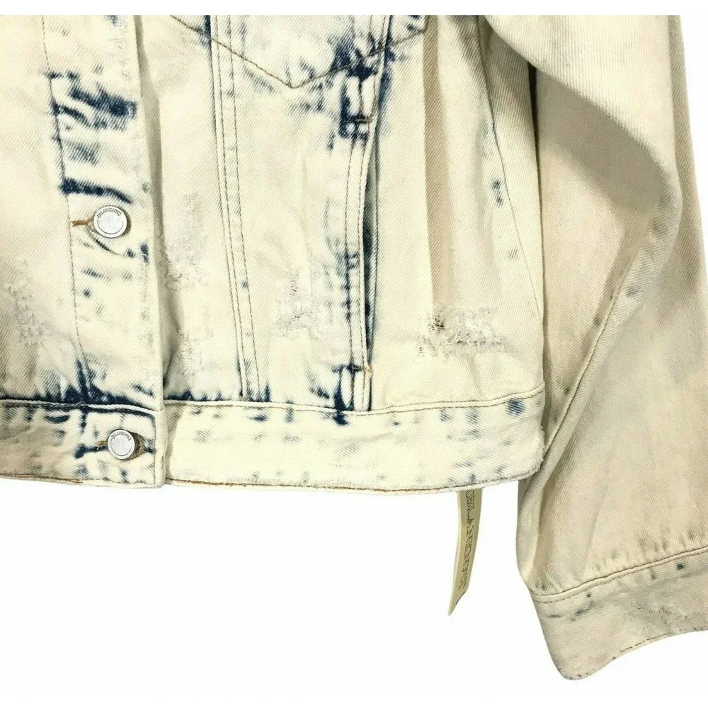 Blank NYC American Flag Red White Blue Distressed Button Denim Jacket Sz Small - Picture 9 of 12